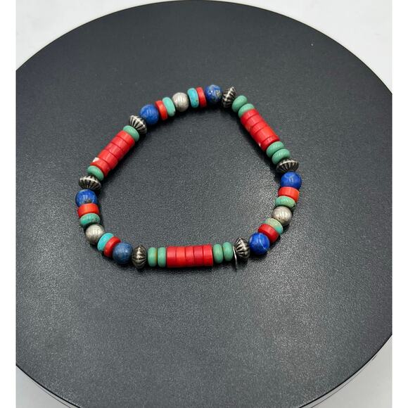 * Silpada B1084 Sterling Silver Lapis Red Bamboo Turquoise Beaded Bracelet 2004 - Picture 1 of 7